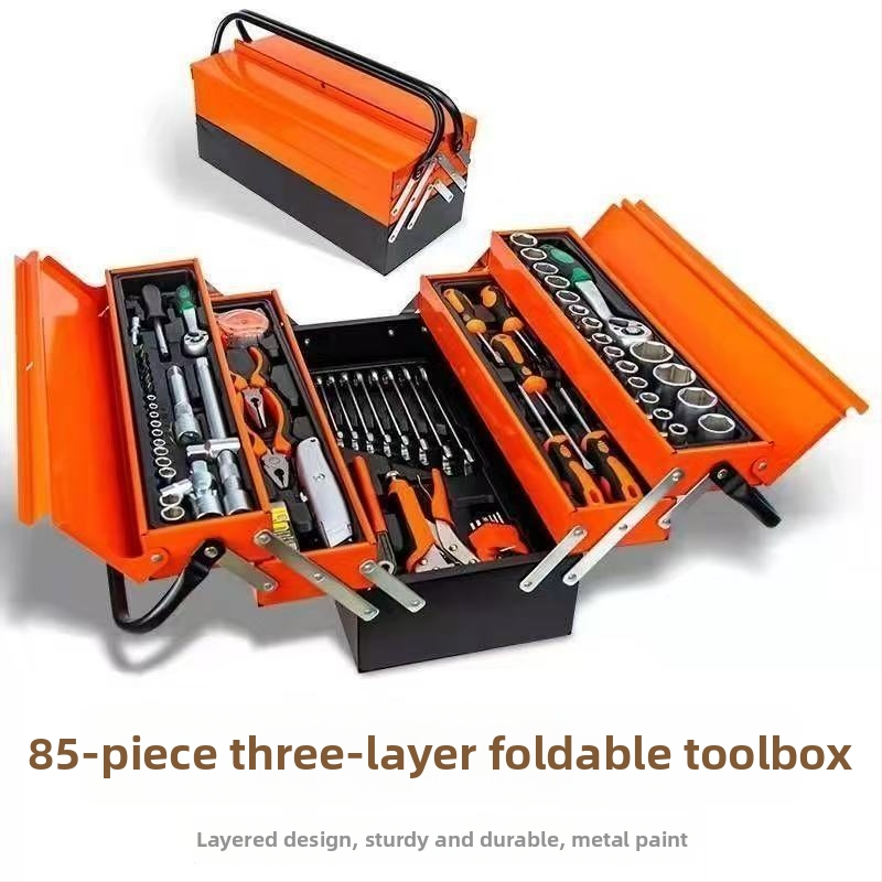 85-dielny trojvrstvový sklopný box na nástroje s ratchet wrench pre opravy auta – viacúčelový set