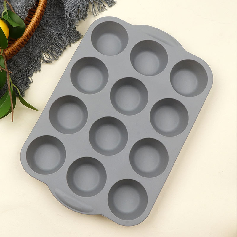Formă din silicon cu 12 cavități, tavă rotundă pentru brioșe, jeleu și budincă, pentru coacere acasă