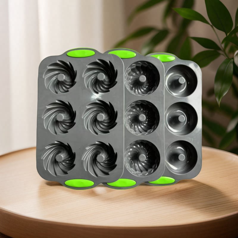 Formă din silicon bi-coloră cu șase găuri pentru cofetărie DIY, potrivită pentru prăjituri, jeleu, budincă și gogoși