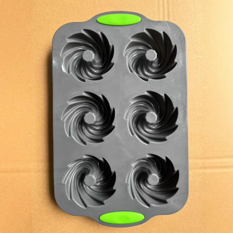 Formă din silicon bi-coloră cu șase găuri pentru cofetărie DIY, potrivită pentru prăjituri, jeleu, budincă și gogoși