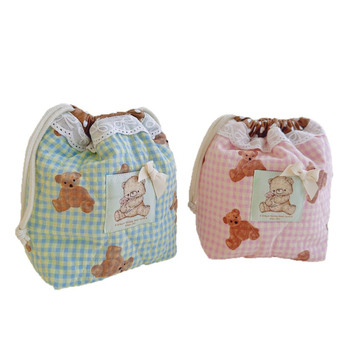 Sac de depozitare cu șnur, cu ursuleț drăguț, căptușit, pentru machiaj și obiecte mici – decorativ, lucrat manual