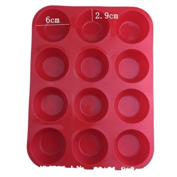 Formă din silicon rotundă cu 12 cavități pentru brioșe, biscuiți și prăjituri, potrivită pentru înghețată, budincă și lumânări parfumate