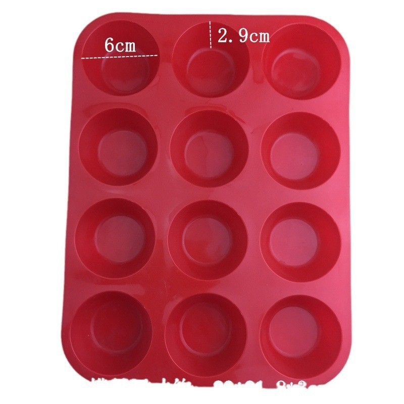 Formă din silicon rotundă cu 12 cavități pentru brioșe, biscuiți și prăjituri, potrivită pentru înghețată, budincă și lumânări parfumate