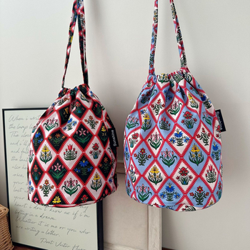 Stil boho de vacanță – geantă cilindrică din bumbac cu șnur, pentru călătorii, organizator pentru cosmetică și alte lucruri