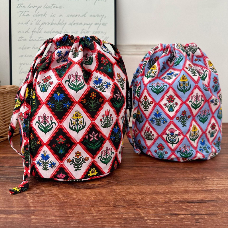Stil boho de vacanță – geantă cilindrică din bumbac cu șnur, pentru călătorii, organizator pentru cosmetică și alte lucruri