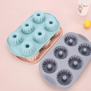Formă de silicon antiaderentă pentru prăjituri, 6 cavități pentru gogoși și biscuiți rotunzi cu model în relief