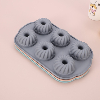 Formă de silicon antiaderentă pentru prăjituri, 6 cavități pentru gogoși și biscuiți rotunzi cu model în relief