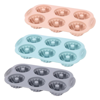 Formă de silicon antiaderentă pentru prăjituri, 6 cavități pentru gogoși și biscuiți rotunzi cu model în relief