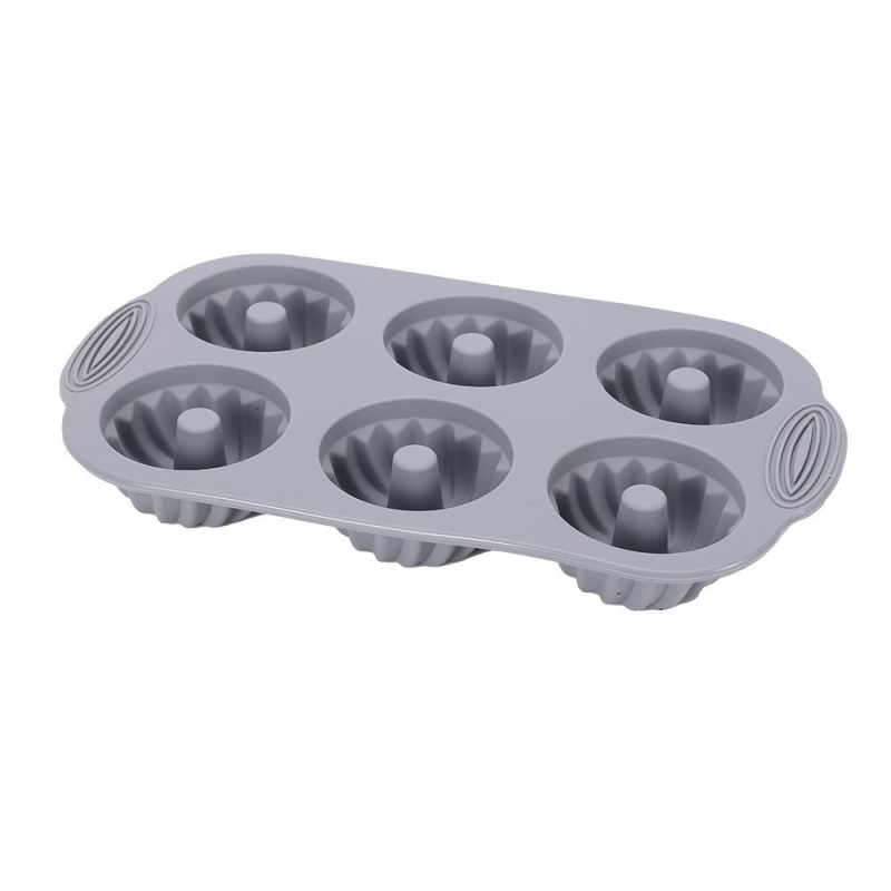 Formă de silicon antiaderentă pentru prăjituri, 6 cavități pentru gogoși și biscuiți rotunzi cu model în relief