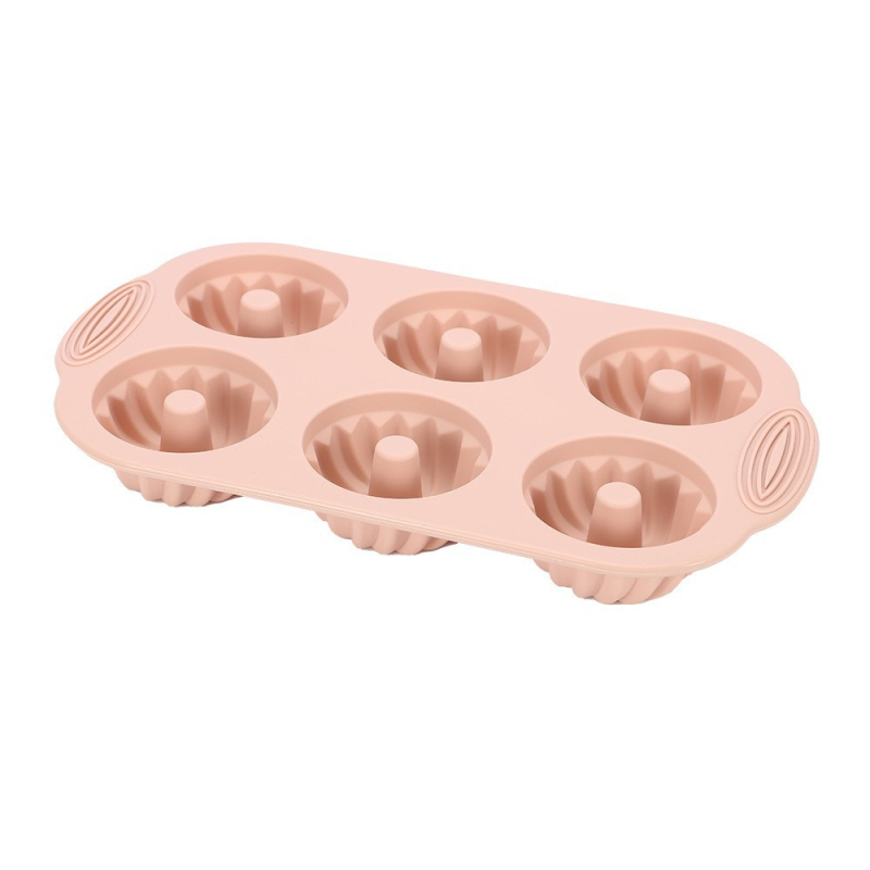 Formă de silicon antiaderentă pentru prăjituri, 6 cavități pentru gogoși și biscuiți rotunzi cu model în relief