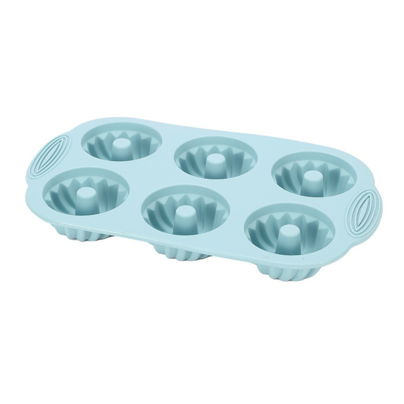 Formă de silicon antiaderentă pentru prăjituri, 6 cavități pentru gogoși și biscuiți rotunzi cu model în relief