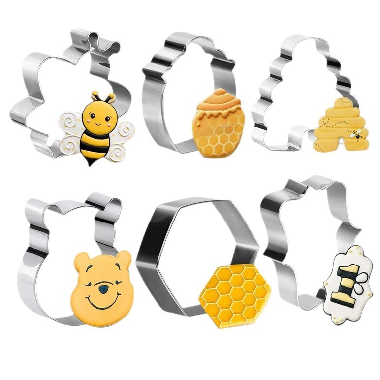 Set de 6 forme pentru biscuiți în formă de albină, din oțel inoxidabil, ustensile pentru coacere, amprente DIY pentru biscuiți și forme de tăiat fructe