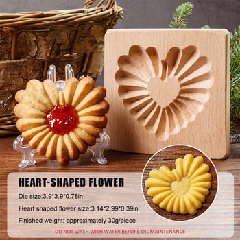 Formă de biscuiți inimă cu roză, 3D, pentru copii, casă de turtă dulce, embossing pentru fondant