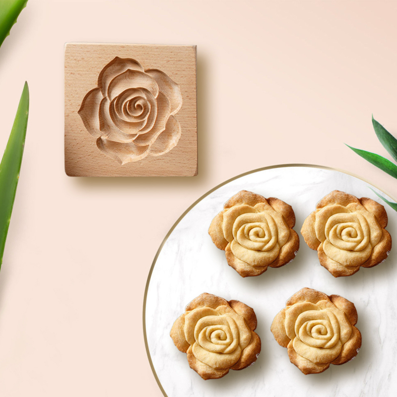 Formă de biscuiți inimă cu roză, 3D, pentru copii, casă de turtă dulce, embossing pentru fondant