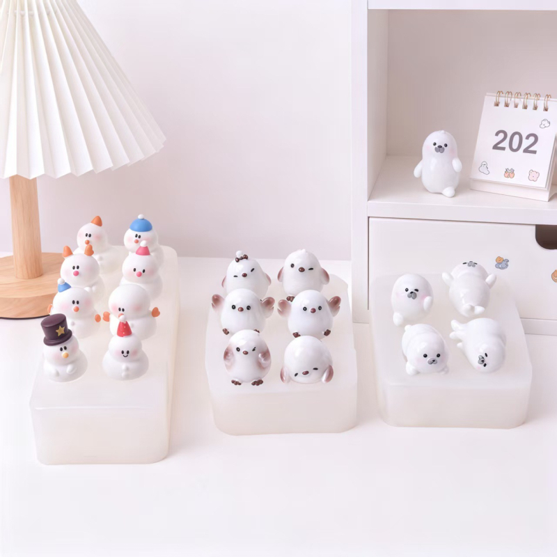 Set DIY 3D din silicon pentru foca mică, pasăre mică și om de zăpadă – ornament pentru mașină