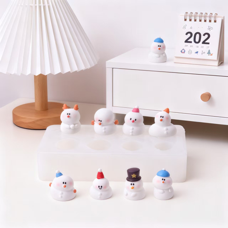 Set DIY 3D din silicon pentru foca mică, pasăre mică și om de zăpadă – ornament pentru mașină
