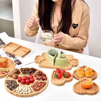 Veselă din lemn de bambus: tavă pentru mic dejun și farfurie pentru pizza și pâine, design modern minimalist, pentru mâncăruri occidentale, gustări și ceai de după-amiază