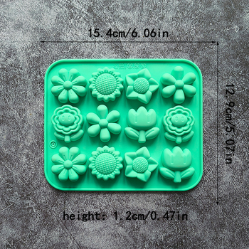 Set din 12 forme de silicon, 6 flori mici, model 736, pentru jeleu, budincă, prăjituri, ciocolată și cuburi de gheață