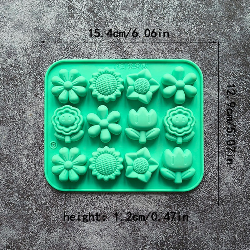 Set din 12 forme de silicon, 6 flori mici, model 736, pentru jeleu, budincă, prăjituri, ciocolată și cuburi de gheață