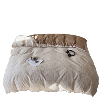 Stil nordic, 100% bumbac – set de pat 4 piese cu dungi simple și carouri, stil gentleman; cearșaf cu elastic și set de 3 piese