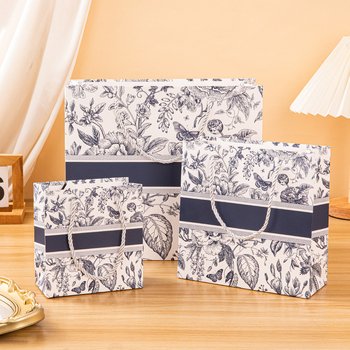 Geantă de cadouri din hârtie cu mâner, design floral retro, aspect premium, pentru ambalarea hainelor și a cadourilor, cu logo