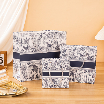 Geantă de cadouri din hârtie cu mâner, design floral retro, aspect premium, pentru ambalarea hainelor și a cadourilor, cu logo