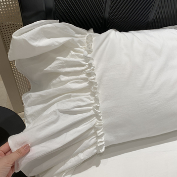 Fustă de pat din bumbac 100% cu broderie și margine dantelată, pentru pat de 1,5 m