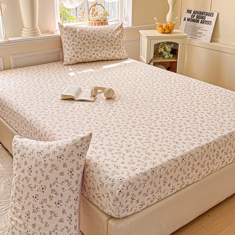 Set de cearșafuri cu elastic, imprimeu floral, pentru pat single, dormitor studențesc, trei piese