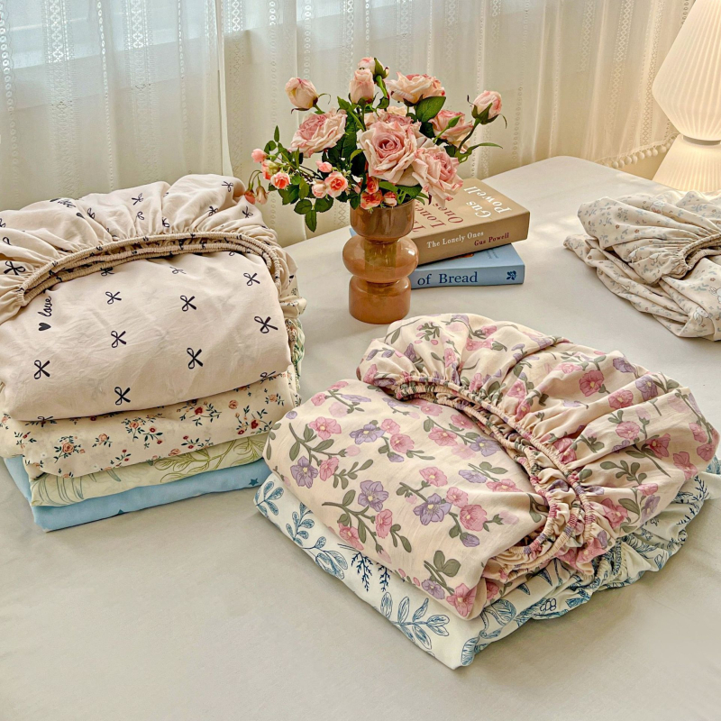 Set de cearșafuri cu elastic, imprimeu floral, pentru pat single, dormitor studențesc, trei piese