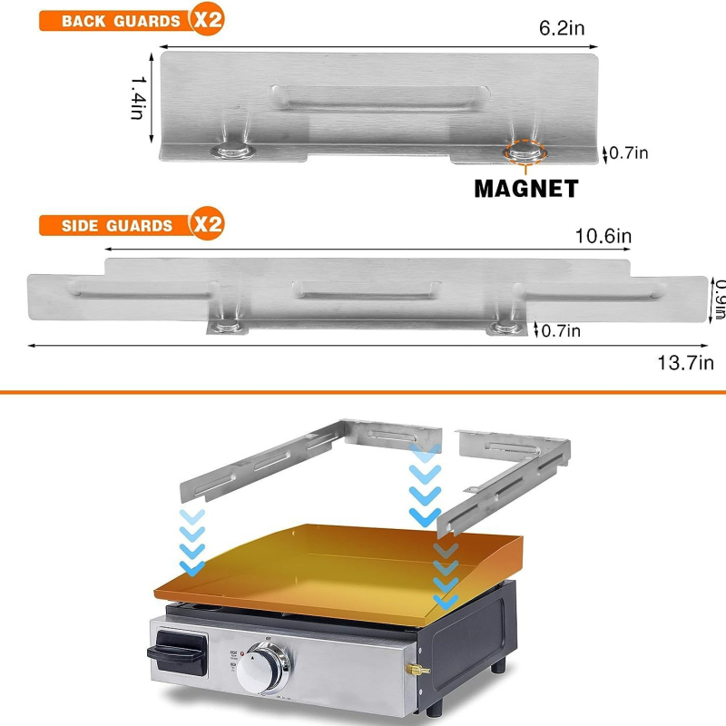 Ecran de protecție împotriva vântului din oțel inoxidabil 430 pentru grătare — cadru lateral, dimensiuni 17, 22, 28 și 36 inch