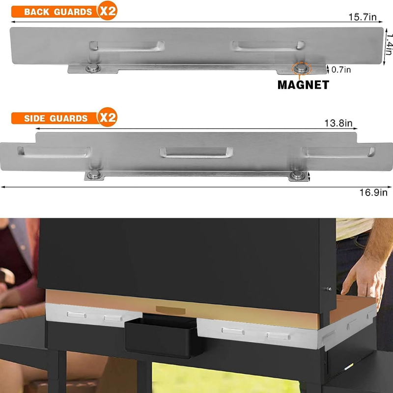 Ecran de protecție împotriva vântului din oțel inoxidabil 430 pentru grătare — cadru lateral, dimensiuni 17, 22, 28 și 36 inch