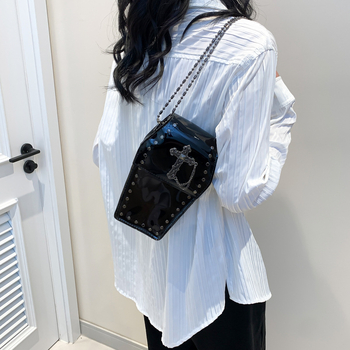 Prozirna PVC torbica s rivetama, crossbody, mala kvadratna, šumski stil