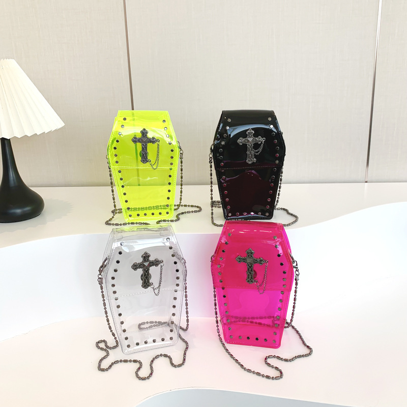 Prozirna PVC torbica s rivetama, crossbody, mala kvadratna, šumski stil
