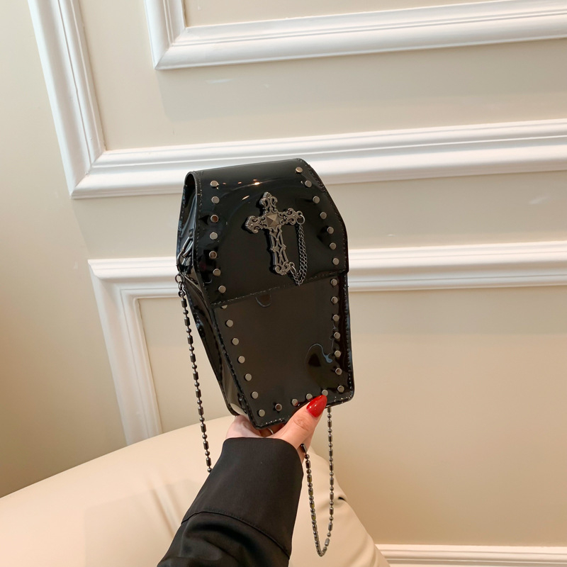 Prozirna PVC torbica s rivetama, crossbody, mala kvadratna, šumski stil