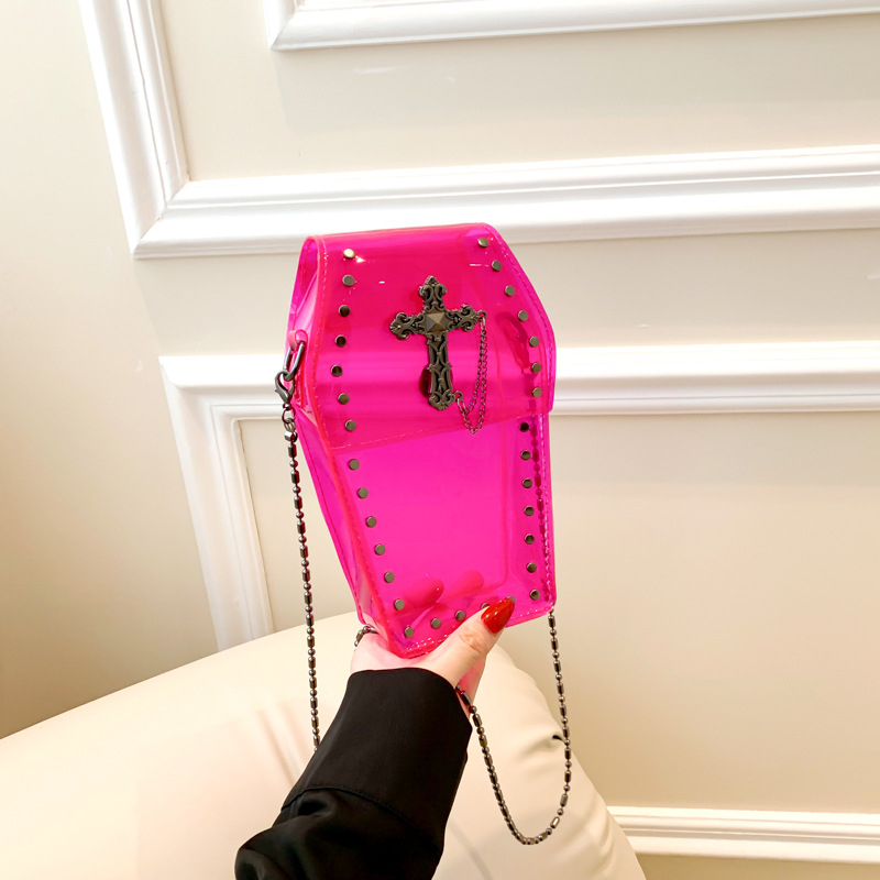 Prozirna PVC torbica s rivetama, crossbody, mala kvadratna, šumski stil