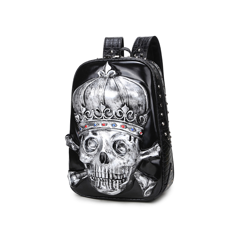 Ženski ruksak od PU kože sa skelet motifom i metalnim rivetima, dnevni/studentski stil, 2024