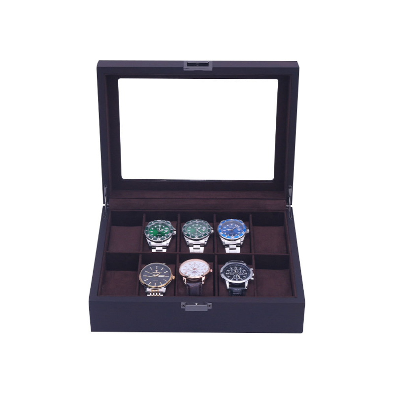Cutie din lemn lacuită pentru afișarea ceasurilor și ochelarilor, cu panou transparent