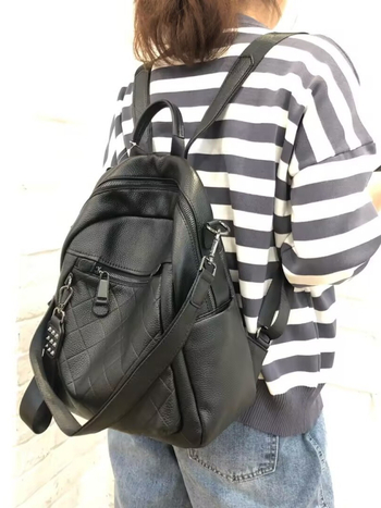 Aidanney Ženski ruksak od prave kože s Lychee uzorkom, prešivani detalji, velika zapremina