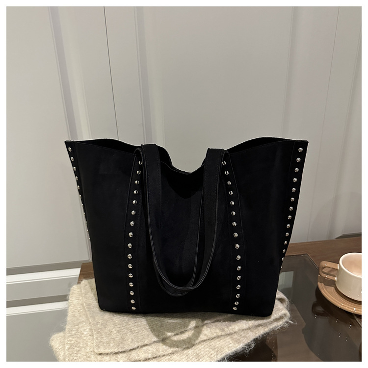 Torbica Tote od kože jelena, srednje veličine, s metalnim rivetama, za nošenje preko ramena, retro stil