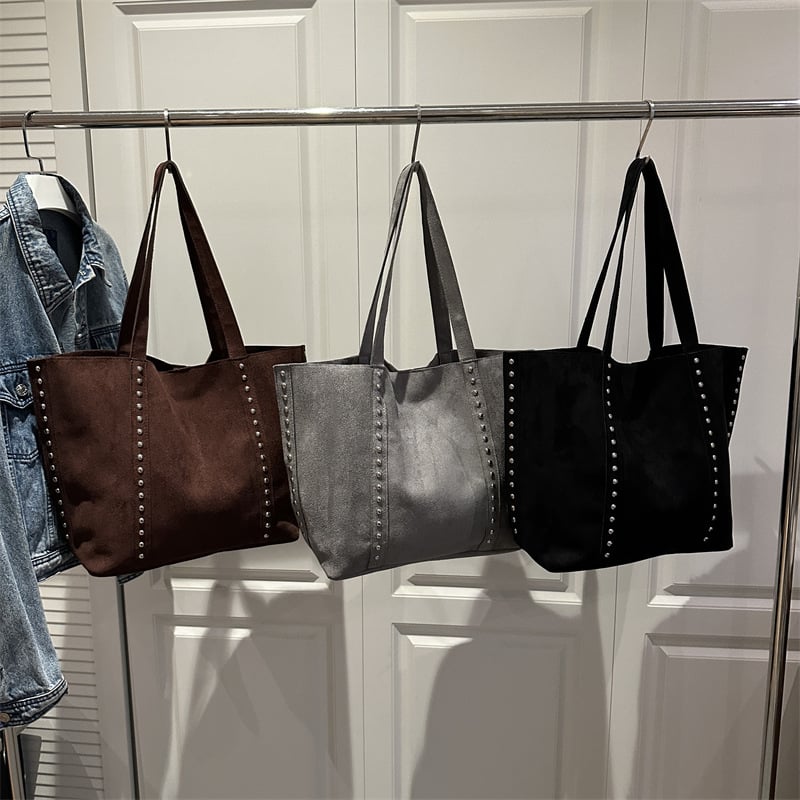 Torbica Tote od kože jelena, srednje veličine, s metalnim rivetama, za nošenje preko ramena, retro stil