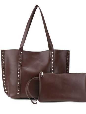 Ženska tote torba preko ramena s metalnim rivetima, velika kapaciteta, PU materijal, svakodnevni minimalistički stil