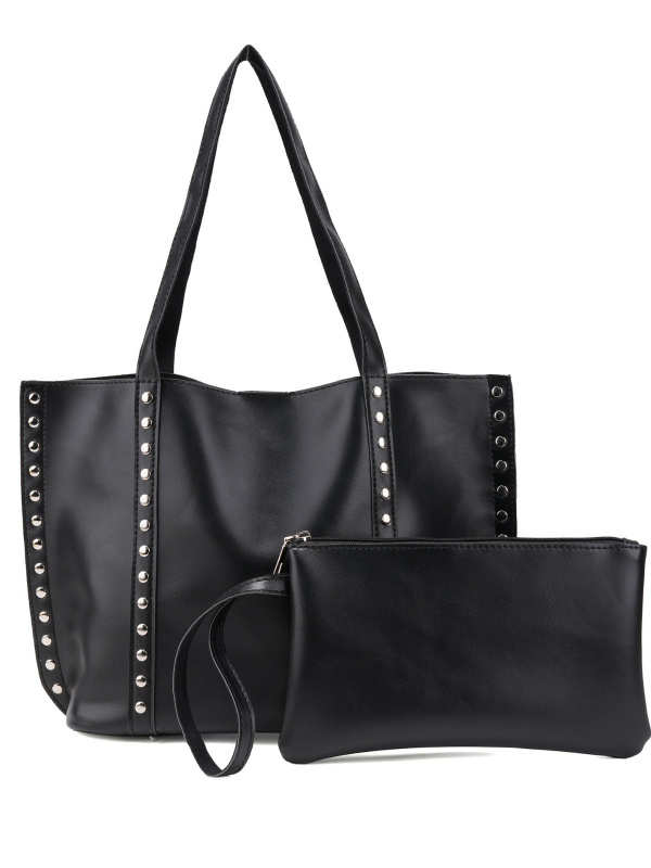 Ženska tote torba preko ramena s metalnim rivetima, velika kapaciteta, PU materijal, svakodnevni minimalistički stil