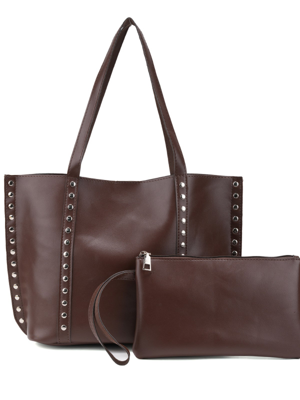 Ženska tote torba preko ramena s metalnim rivetima, velika kapaciteta, PU materijal, svakodnevni minimalistički stil