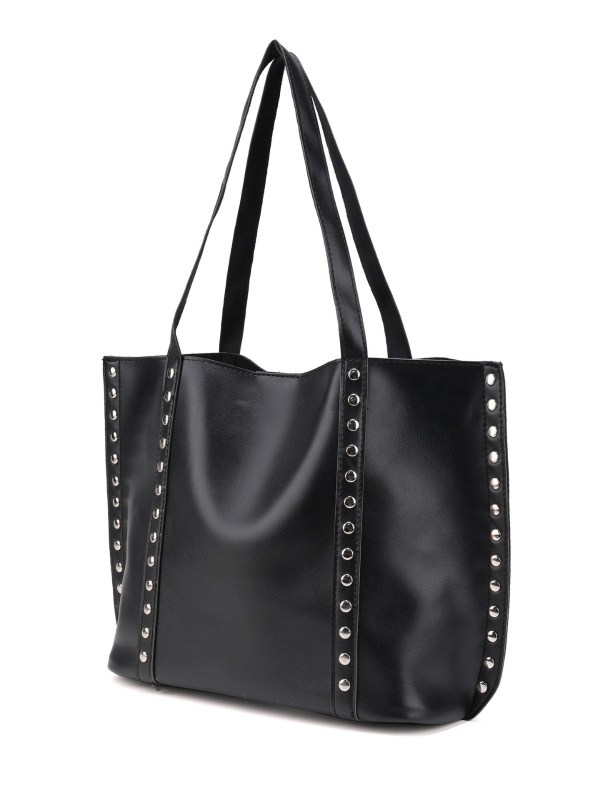 Ženska tote torba preko ramena s metalnim rivetima, velika kapaciteta, PU materijal, svakodnevni minimalistički stil