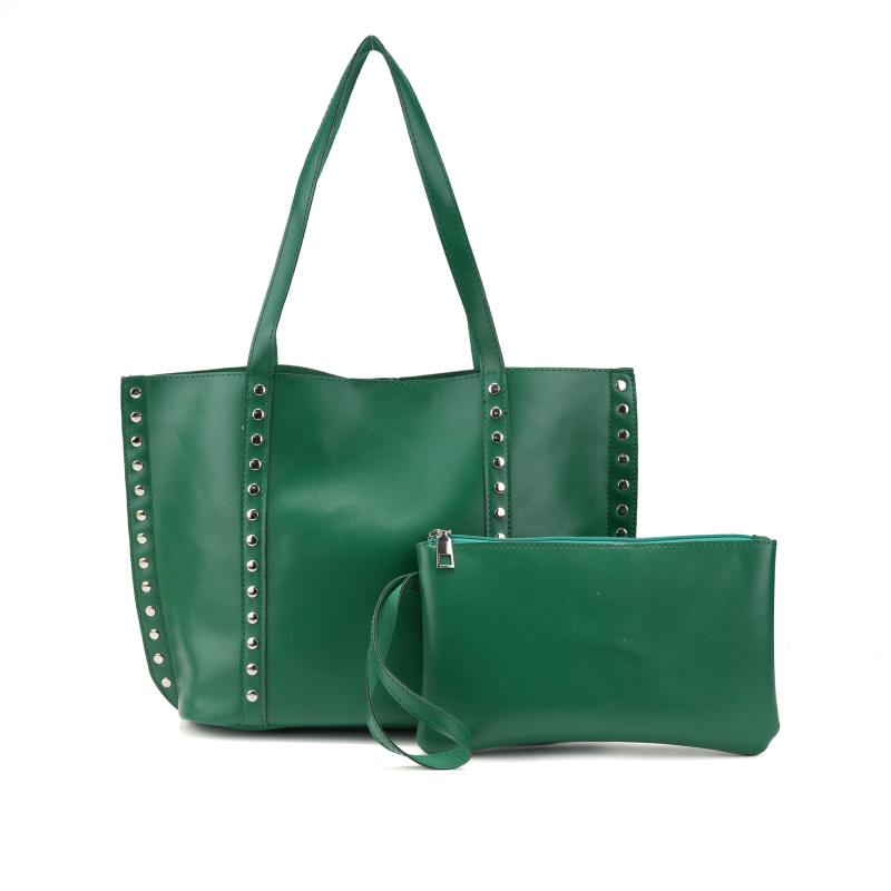 Ženska tote torba preko ramena s metalnim rivetima, velika kapaciteta, PU materijal, svakodnevni minimalistički stil