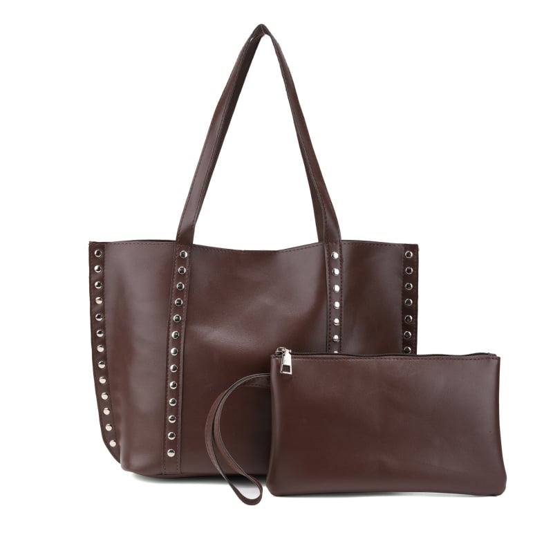 Ženska tote torba preko ramena s metalnim rivetima, velika kapaciteta, PU materijal, svakodnevni minimalistički stil