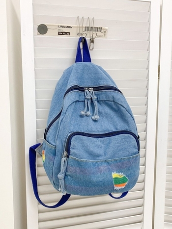 Ženski mini ruksak od denima i platna u Harajuku stilu, mali dvostruki remeni za studente i putovanja