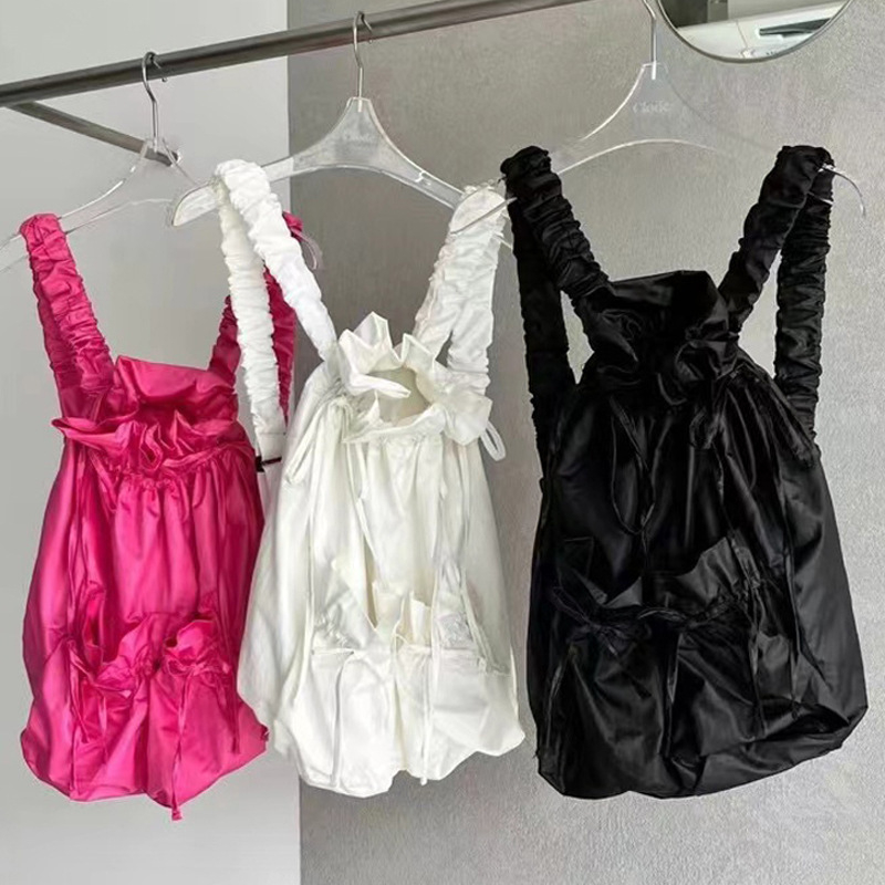 Najlonski ruksak sa šnurnom i plisiranim prednjim dijelom, Harajuku stil, unisex školska torba, kapacitet 20–35 L, vodootporan.