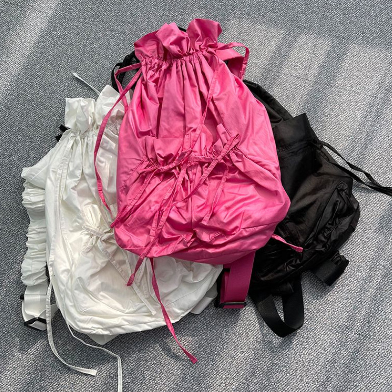 Najlonski ruksak sa šnurnom i plisiranim prednjim dijelom, Harajuku stil, unisex školska torba, kapacitet 20–35 L, vodootporan.