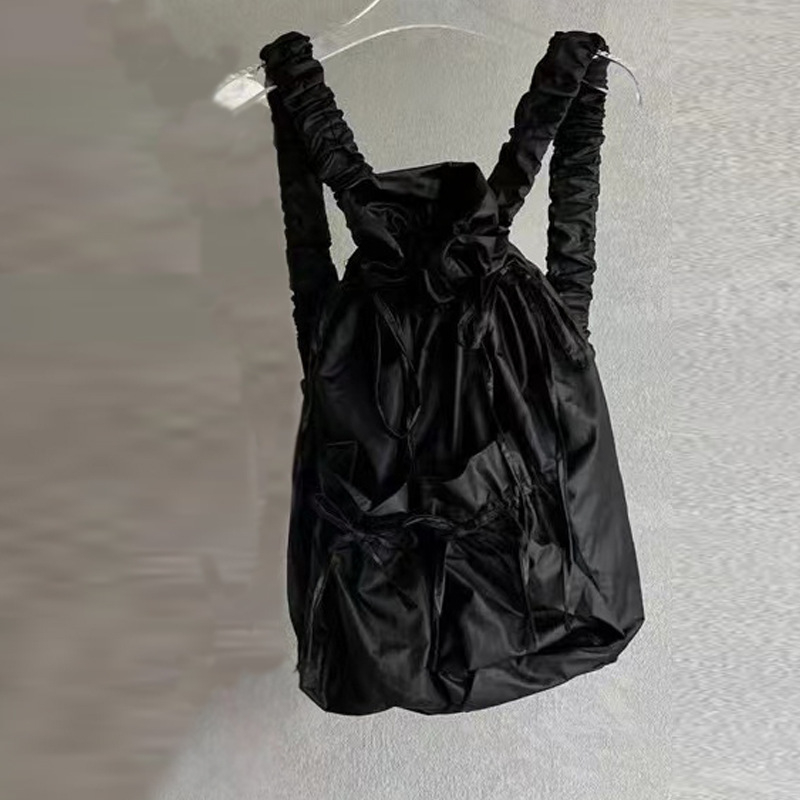Najlonski ruksak sa šnurnom i plisiranim prednjim dijelom, Harajuku stil, unisex školska torba, kapacitet 20–35 L, vodootporan.